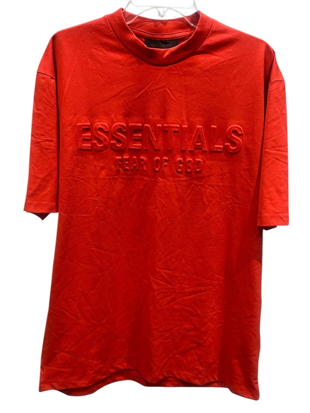 Fear of God Men’s Essentials Red Tee with Raised Font Size Large NWOT